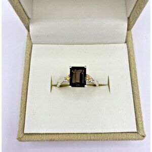 Emerald Cut, 925 Silver Ring ,Size 9, Smokey Topaz